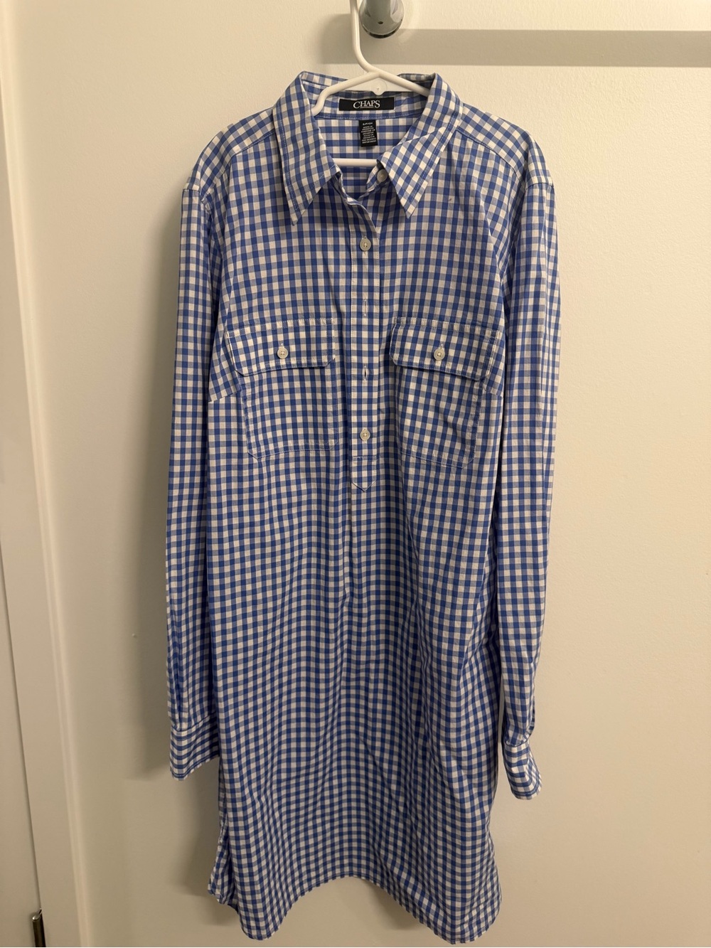 Chaps Blue and White Gingham Button-Up Shirt